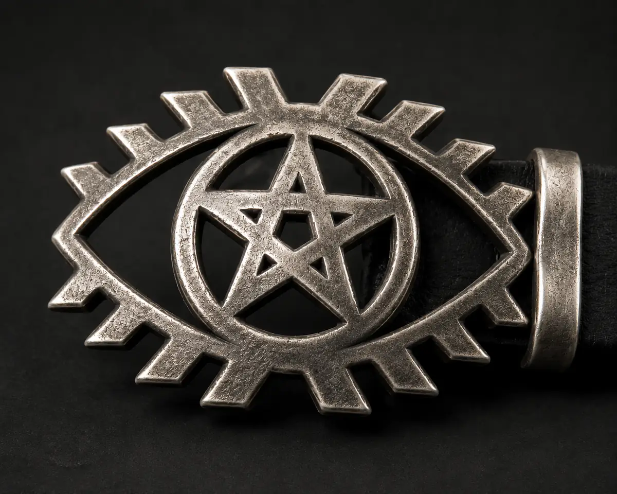 Eye belt buckle, carved