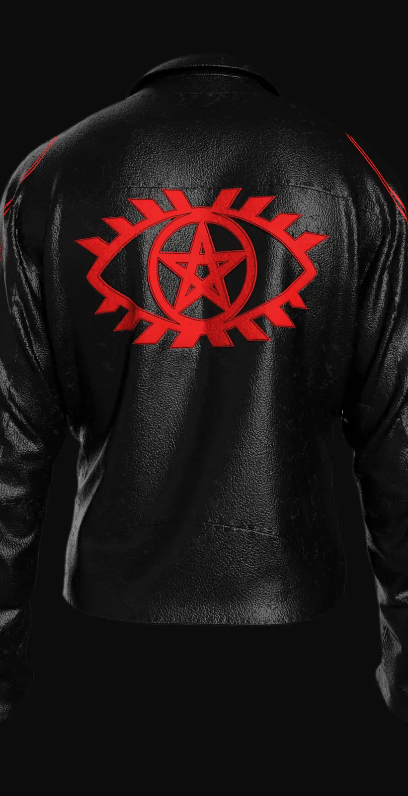 CLST VEST, black leather, red Eye on the back